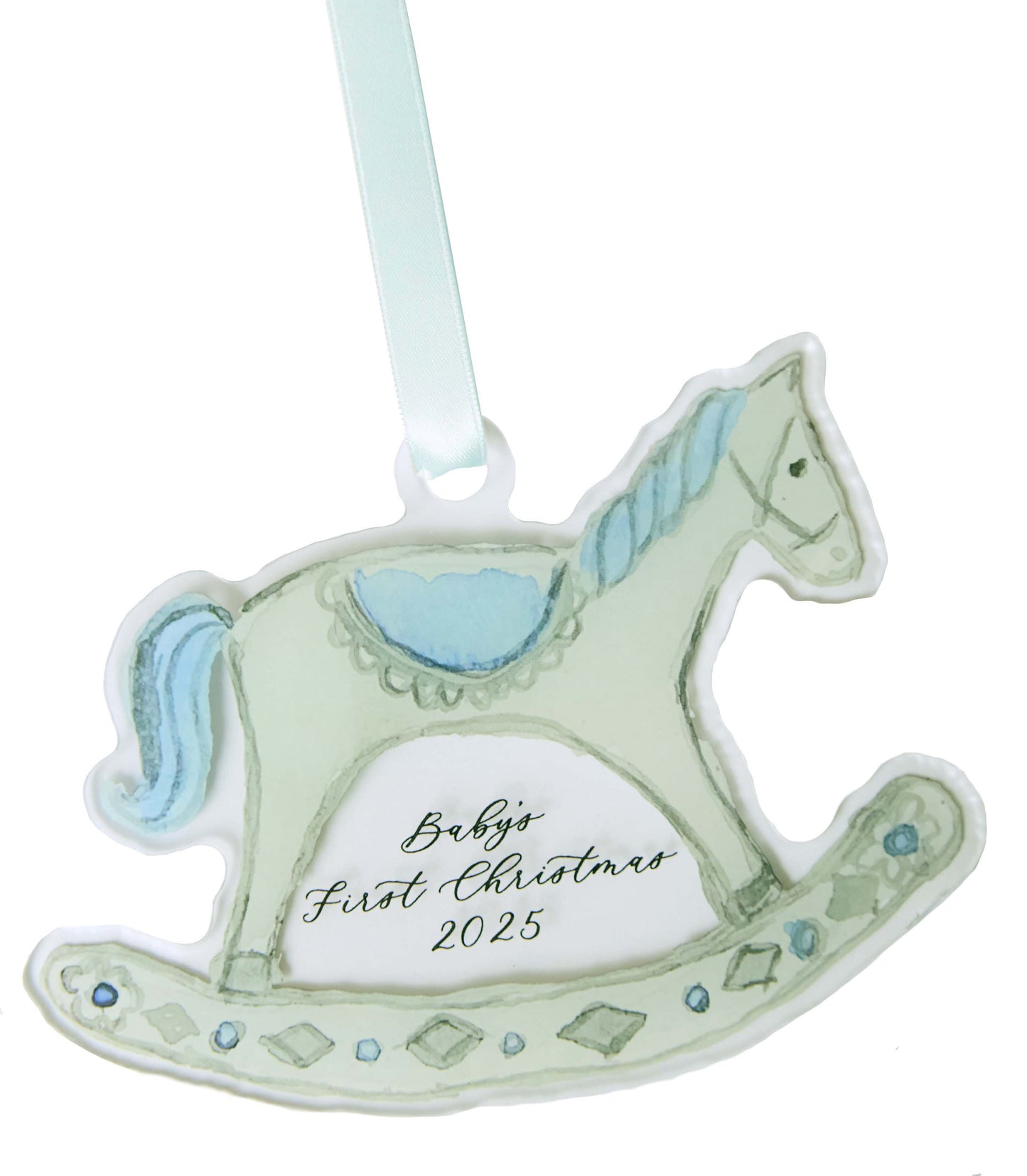 2025 Baby’s First Christmas Rocking Horse Ornament - Blue - Persnickety Shop