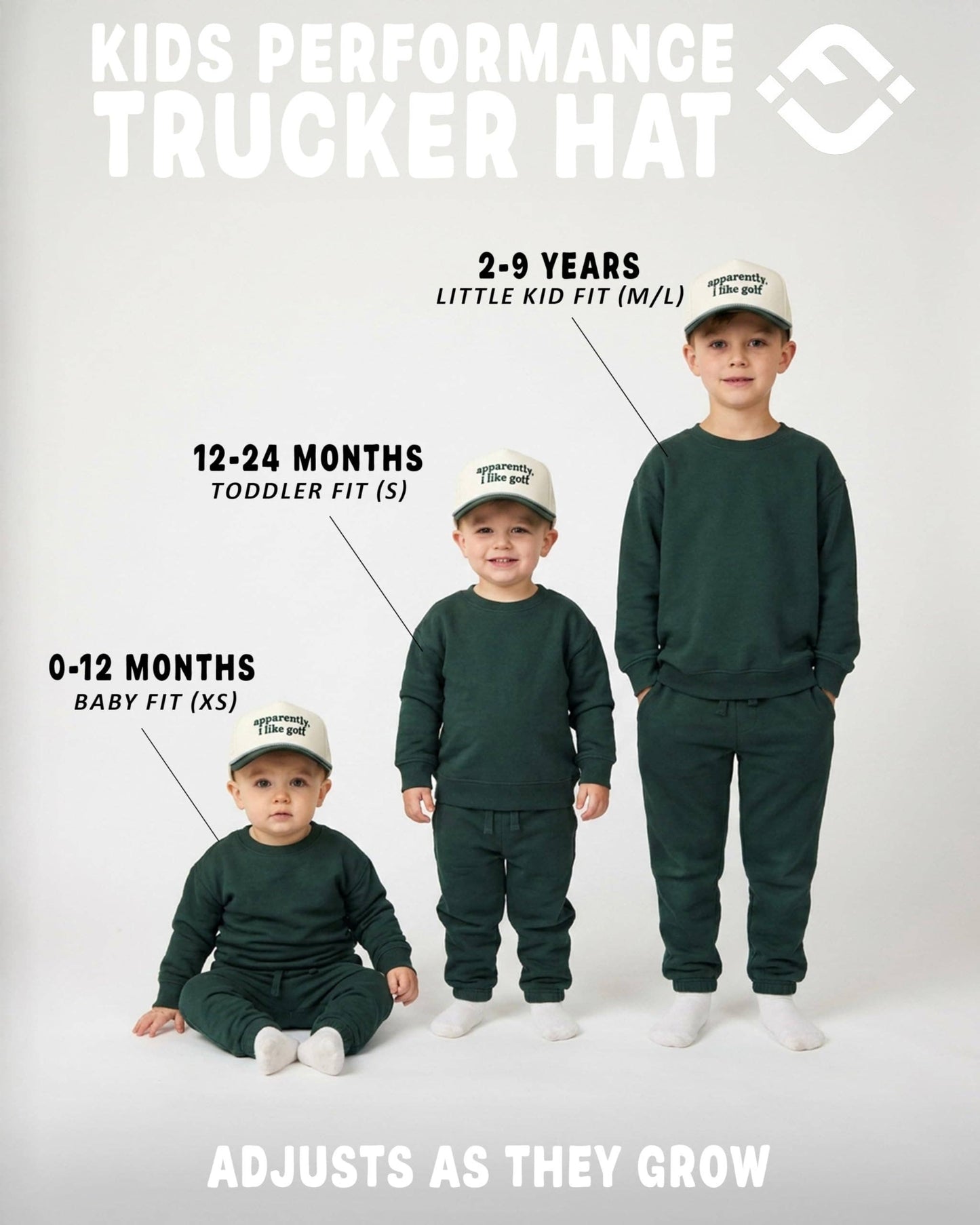 Kid's Golf Hat - Apparently, I Like Golf - Green/Beige: Small