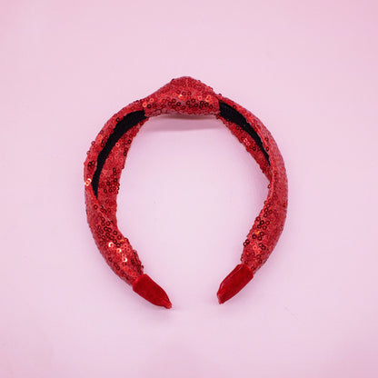 Sequin Knot Headband Red