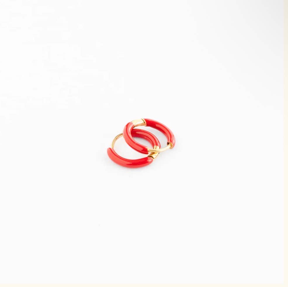 Enamel Hoop Earrings - Hypoallergenic, Flat Back, Girl Gift: Pink