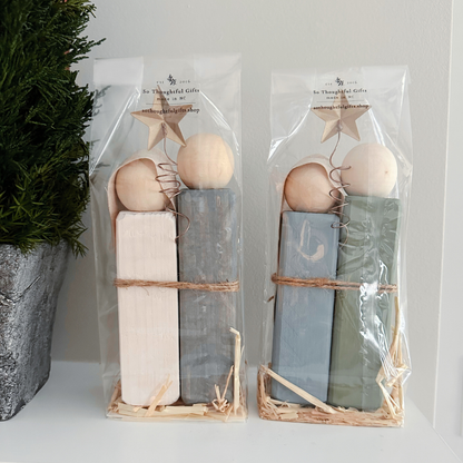 Simple Wooden Nativity Set | Hand-painted | Gift Wrapped: Gray & White - Persnickety Shop