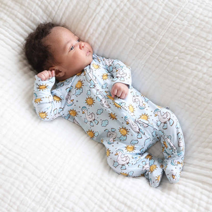 Silly Goose Zipper Footie | Blue: Silly Goose Blue / Newborn - Persnickety Shop