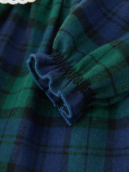 Christmas Girls Green & Navy Plaid Embroidered Bloomer Set: 6M