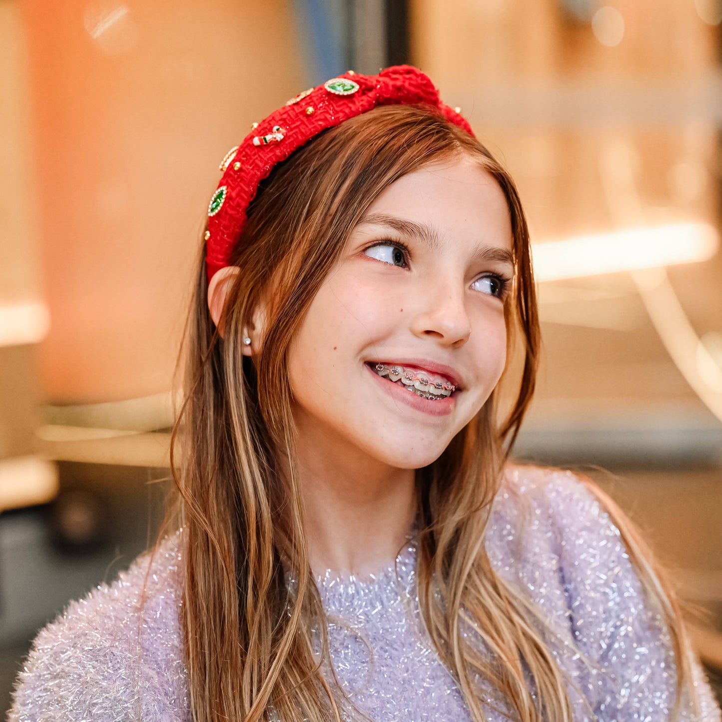 Christmas Knot Headband - Embellished Tweed Rhinestone Pearl - Persnickety Shop