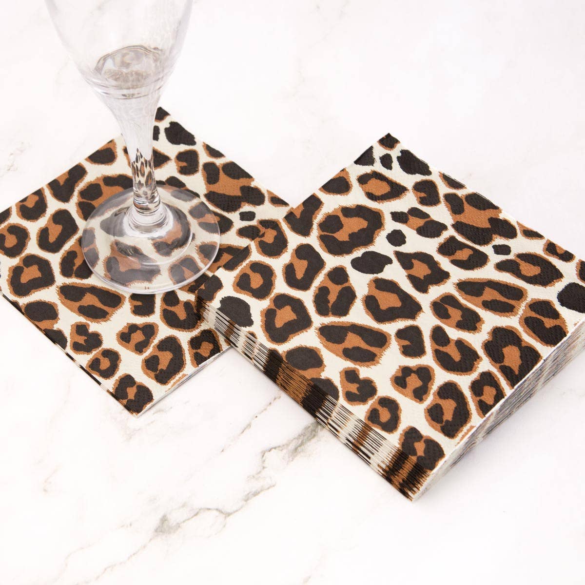 Leopard Cocktail Napkins    Shell/Black   5"