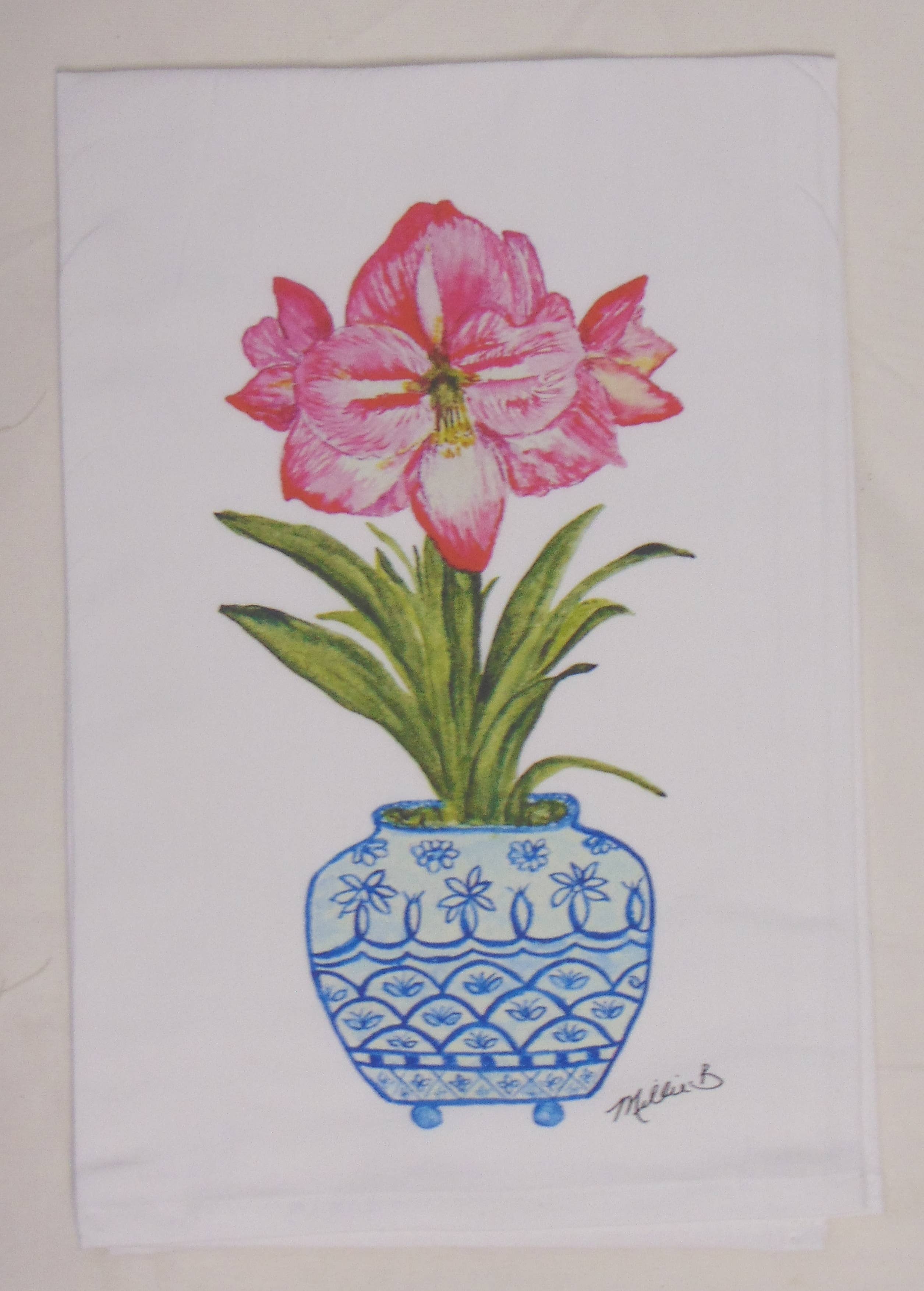 Limited Edition Watercolor Amaryllis White Flour Sack Towel - Persnickety Shop