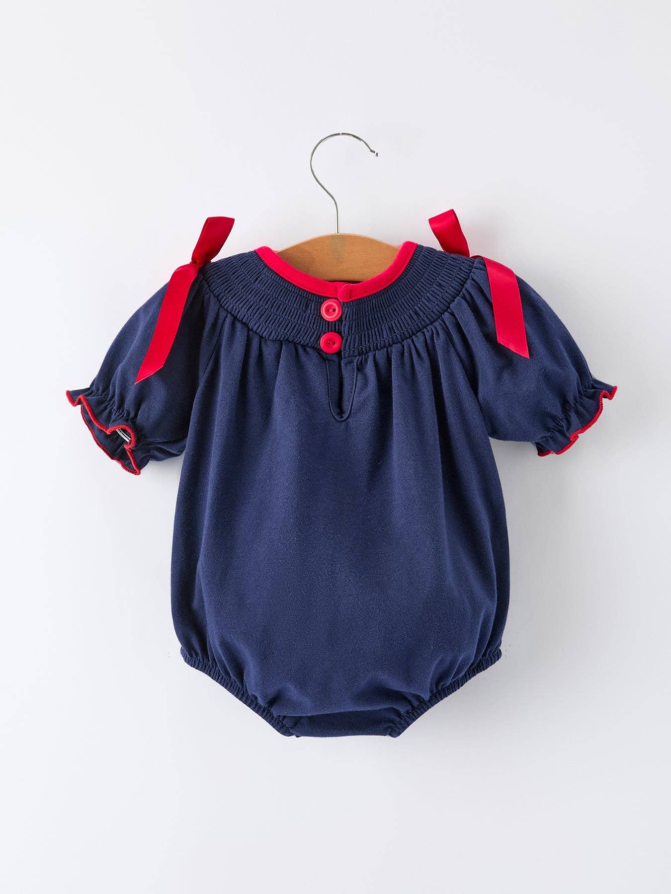 Christmas Holiday Celebration Baby Girls Romper: Navy with Santa Sleigh: 12M - Persnickety Shop