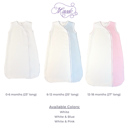 Marcela Pima Cotton Sleep Sack w/ Zipper: White with Blue / 0-6 Months - Persnickety Shop