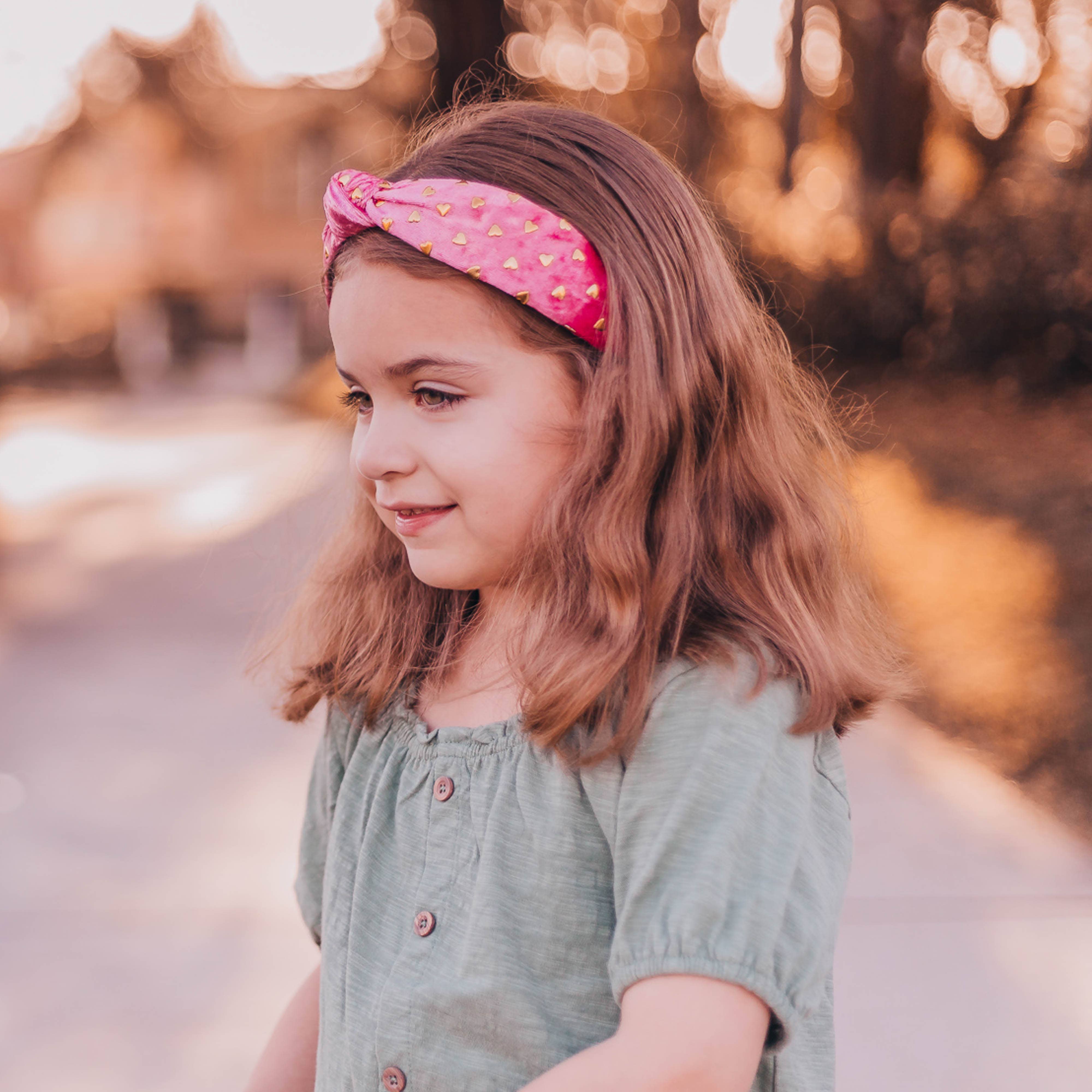 Kids Knot Headband - Gold Heart Stud Velvet Hair Accessories