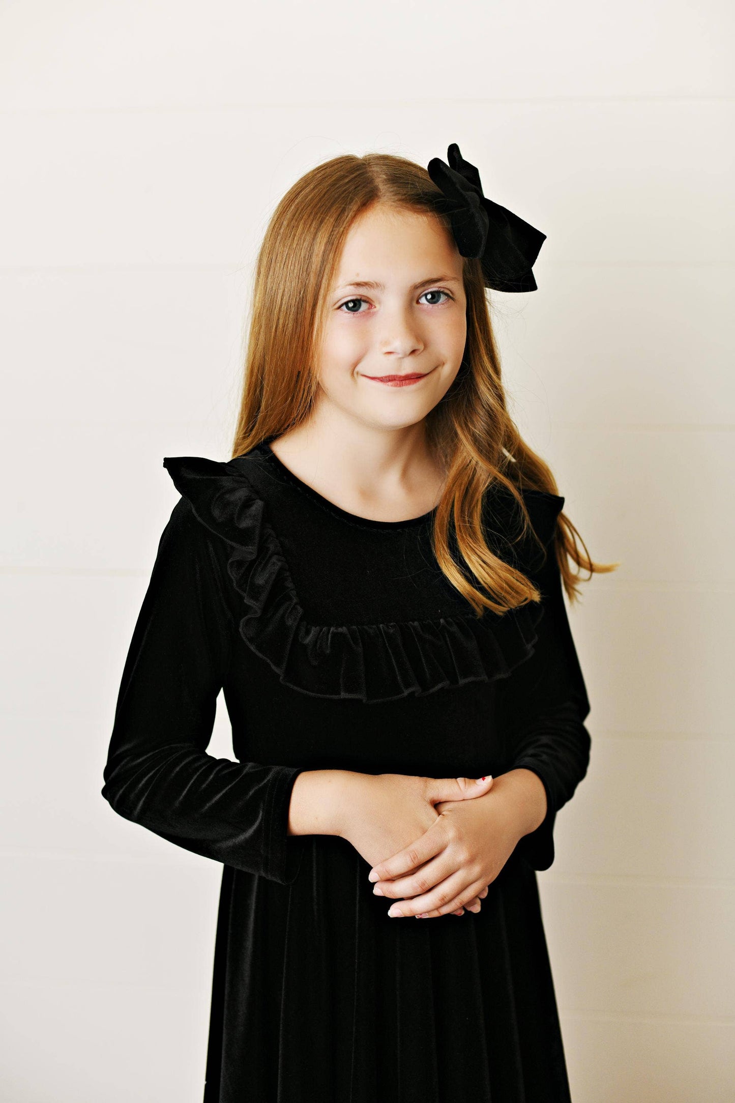 Kids Black Velvet Ruffle Fancy Winter Christmas Party Dress: 7/8 - Persnickety Shop