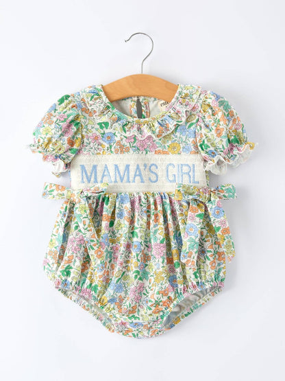 "MAMA'S GILR" Embroidered Smocked Girls' Romper: 12M - Persnickety Shop
