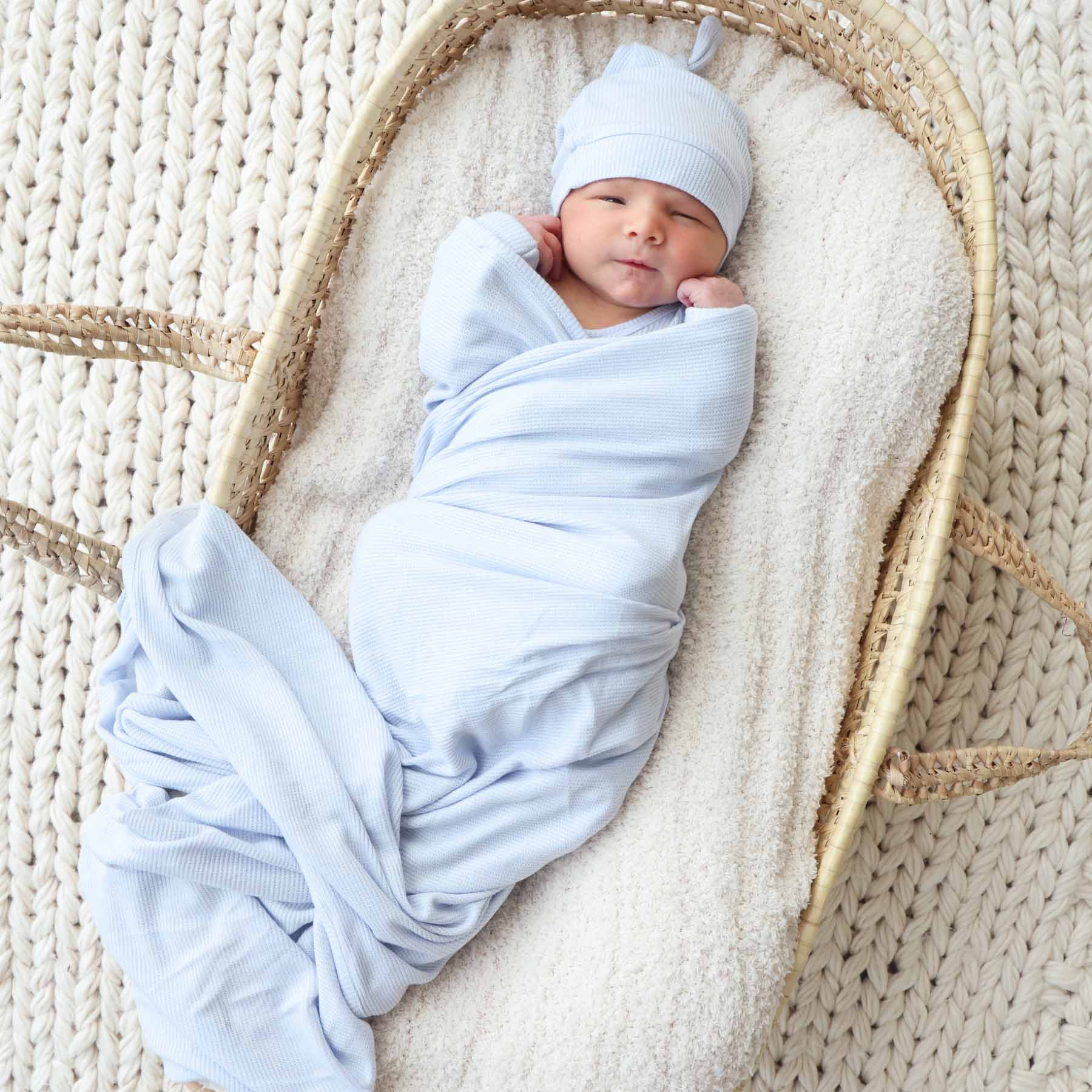 Ice Blue Bamboo Waffle Oversized Swaddle Blanket - Persnickety Shop