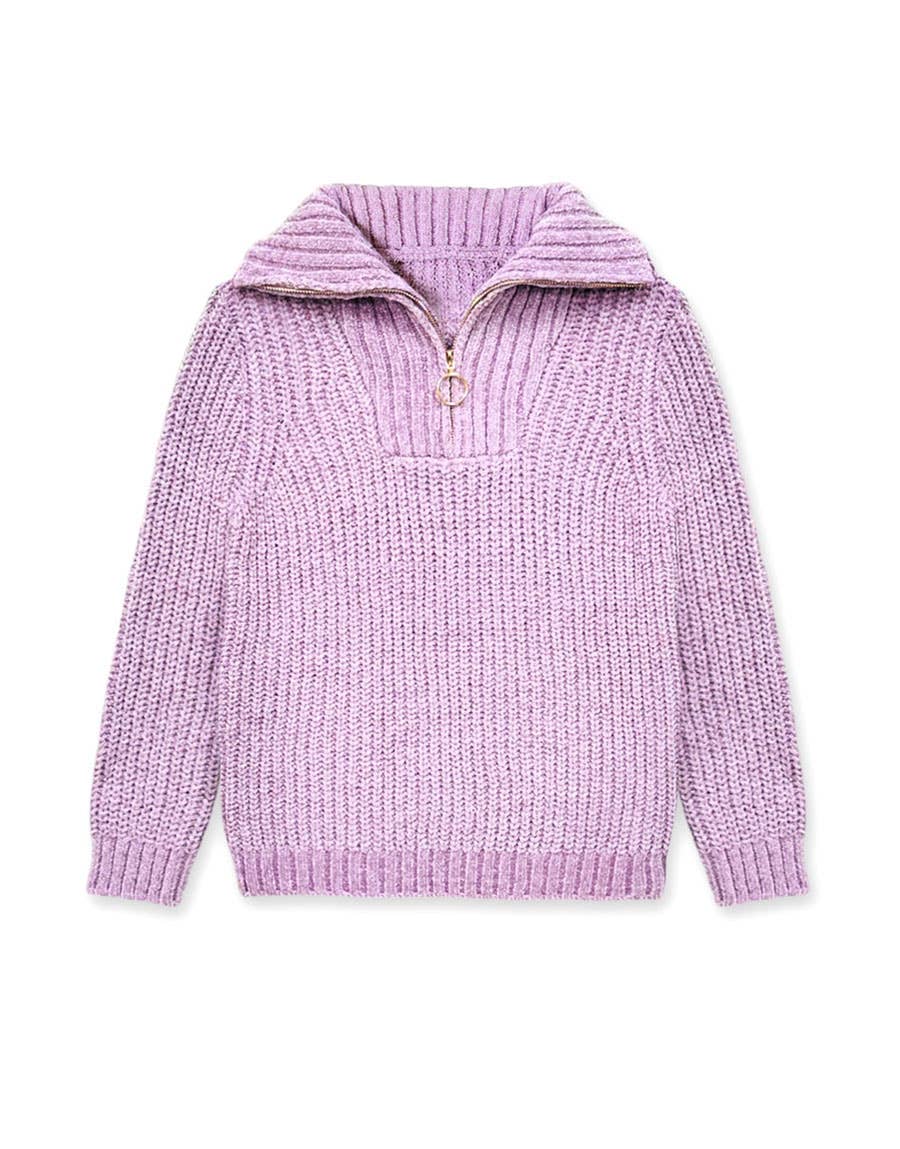 GWS-Y25-9036B Girl's Pullover Lurex Sweater w/ Zip Front: Lilac / 7 - Persnickety Shop