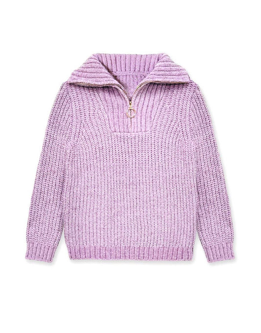 GWS-Y25-9036B Girl's Pullover Lurex Sweater w/ Zip Front: Lilac / 7 - Persnickety Shop