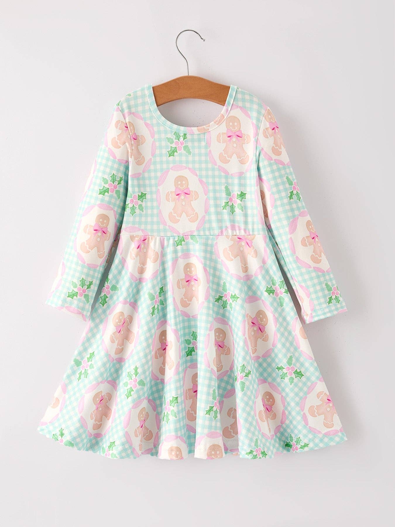 Christmas Gingerbread Man Print Plaid Girls Dress: 3 - Persnickety Shop