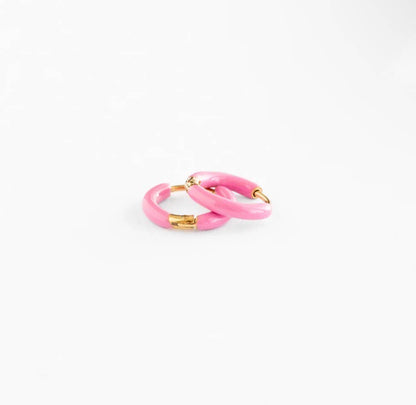 Enamel Hoop Earrings - Hypoallergenic, Flat Back, Girl Gift: Pink