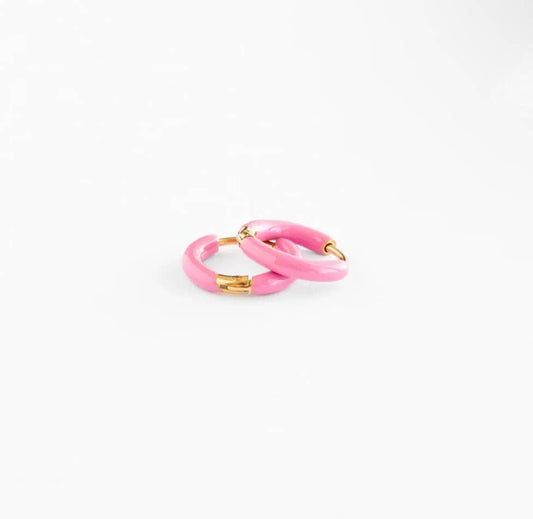 Enamel Hoop Earrings - Hypoallergenic, Flat Back, Girl Gift: Pink