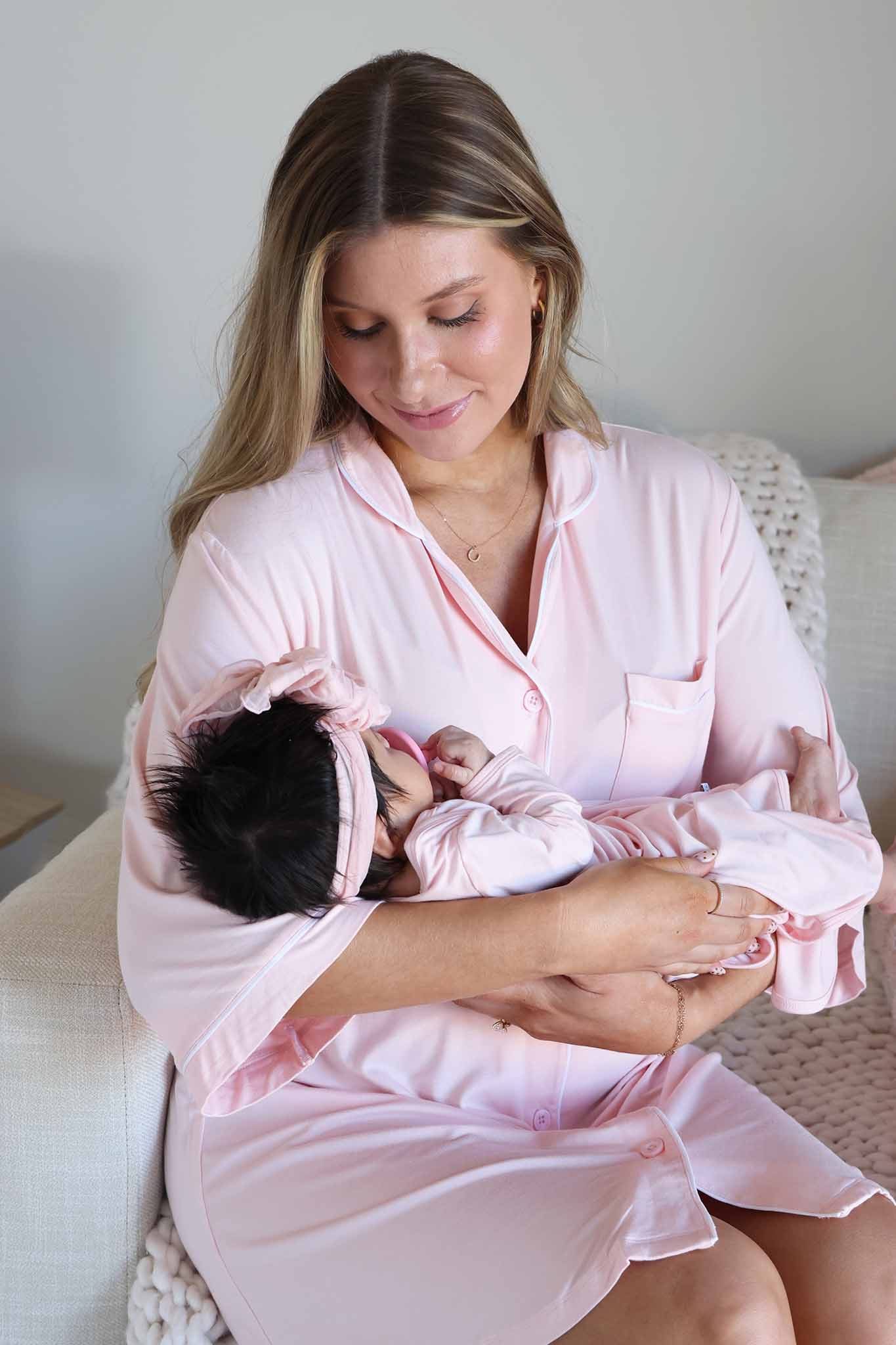 Baby Pink Newborn Baby Knot Gown & Hat Set - Persnickety Shop