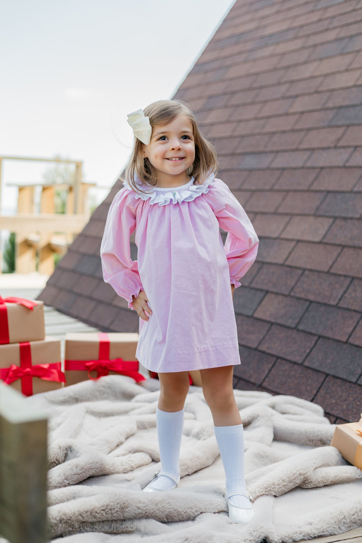 *PRE-ORDER* Zuccini CHRISTMAS TREE SCARLETT DRESS, PINK CORDUROY