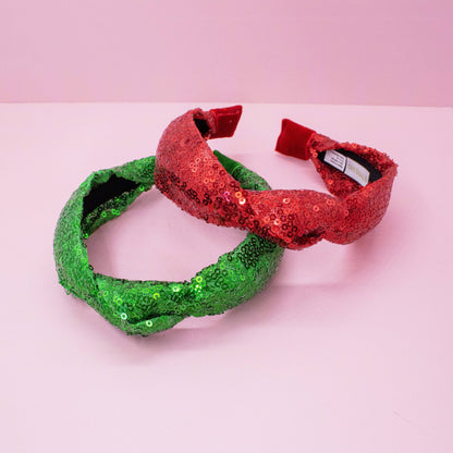 Sequin Knot Headband Red