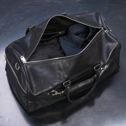 Buffalo Leather Duffle with Trolley Sleeve: Saddle Brown