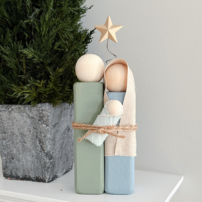 Simple Wooden Nativity Set | Hand-painted | Gift Wrapped: Gray & White - Persnickety Shop