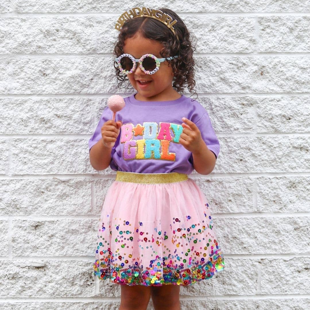 Sweet Wink Girl's Birthday Girl Patch Short Sleeve T-Shirt - Lavender - Persnickety Shop