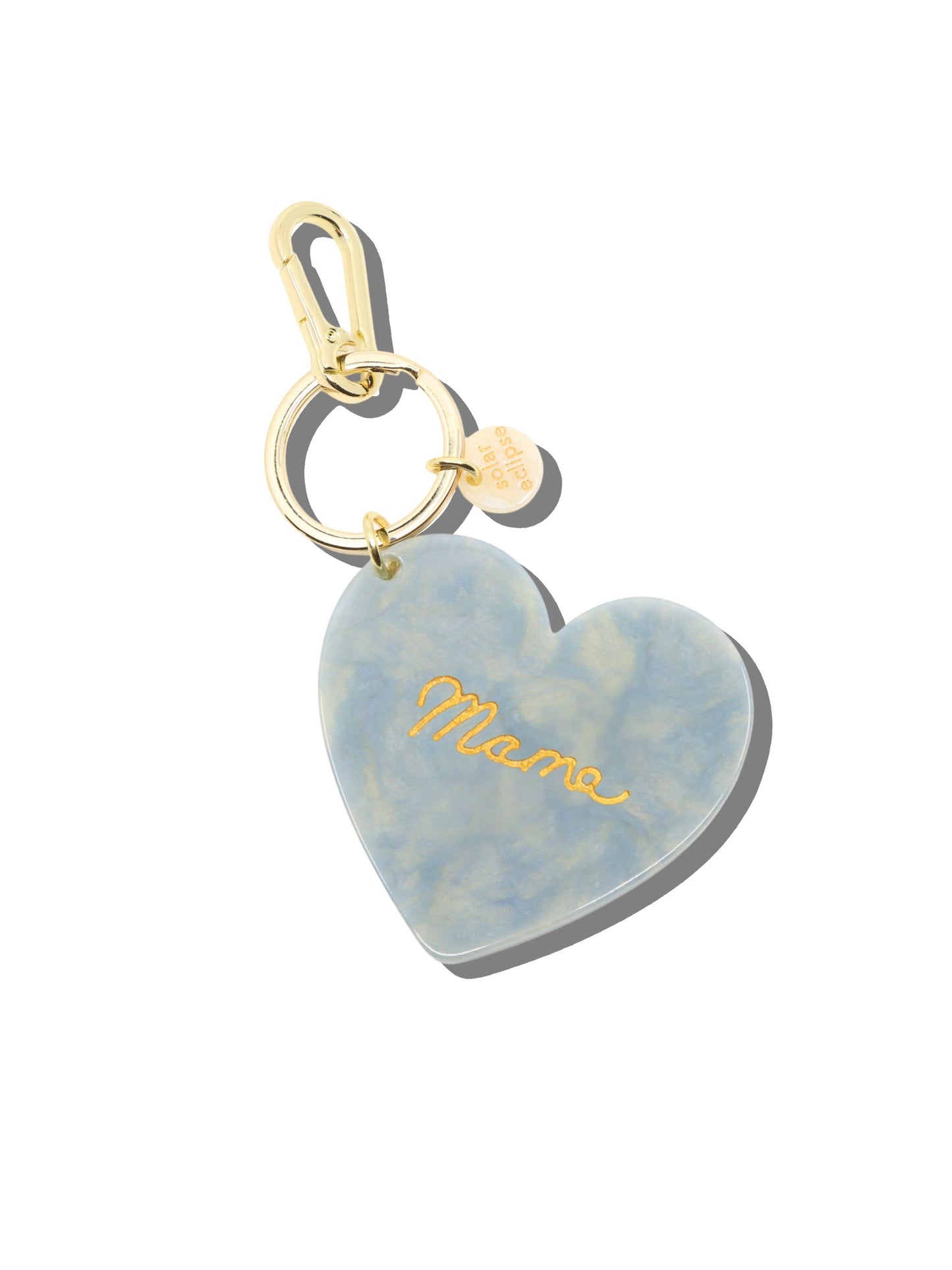 Hand-Painted Mama Heart Acetate Bag Charm + Keychain | Eco-Friendly: Baby Blue