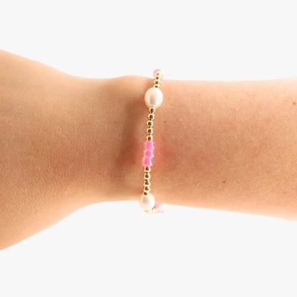 Beaded Blondes Hot Pink Pearl Poppi Bracelet 6.75 inch
