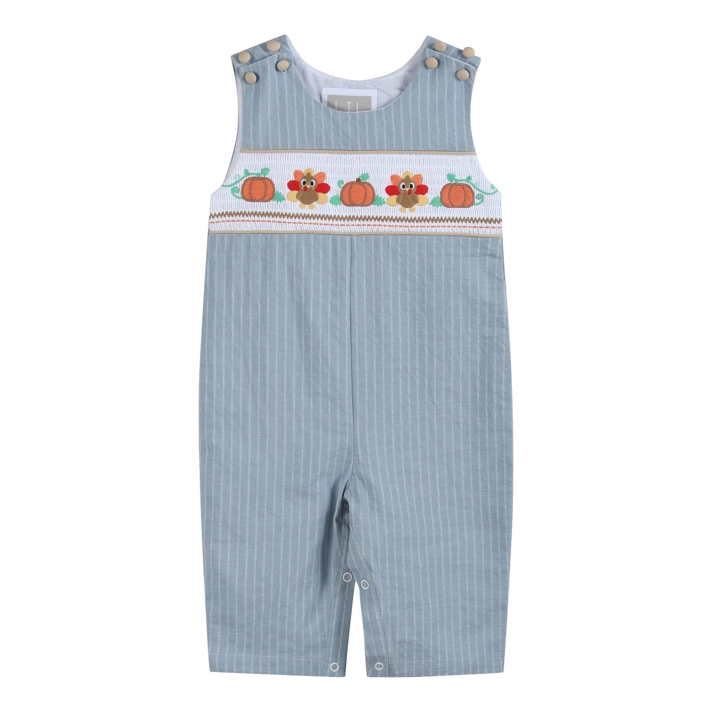 Light Blue Pinstripe Turkey Smocked Overalls - Persnickety Shop