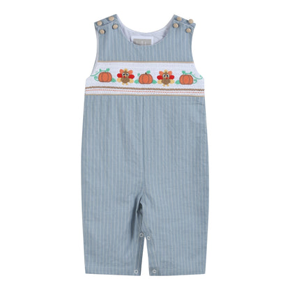 Light Blue Pinstripe Turkey Smocked Overalls - Persnickety Shop