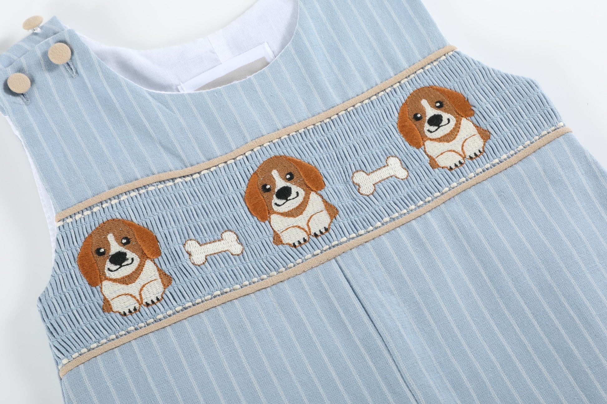 Light Blue Puppy Smocked Overalls - Persnickety Shop