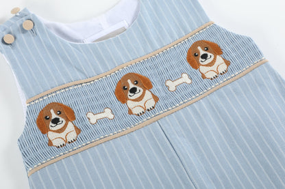 Light Blue Puppy Smocked Overalls - Persnickety Shop