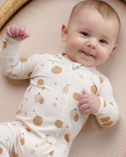 Quincy Mae BAMBOO ZIP FOOTIE HARVEST FRIENDS