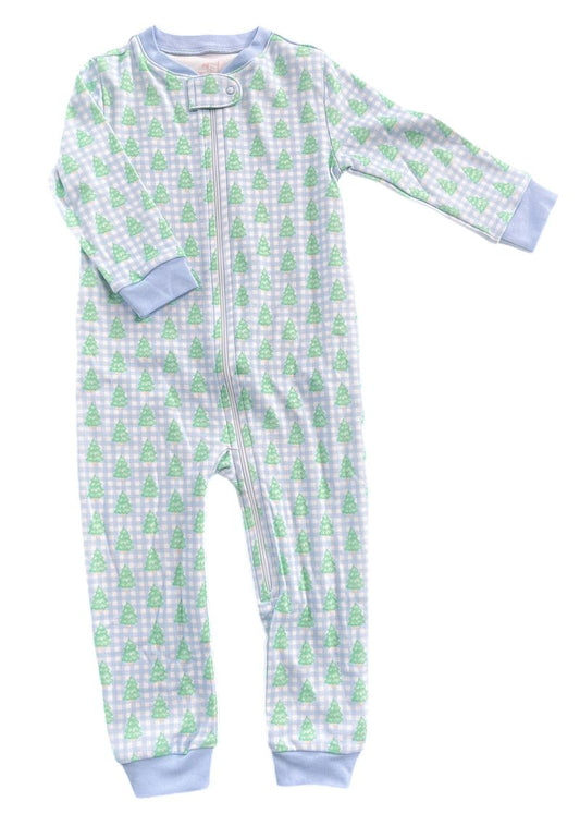 James & Lottie Gingham Christmas Tree Lounge BOY One Piece Zip Up - Persnickety Shop