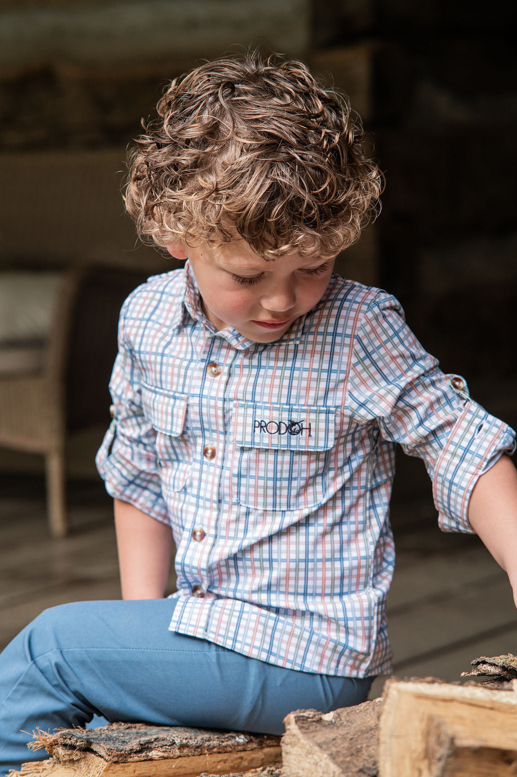PRODOH Founders Kids Long Sleeve Fishing Shirt in Arona Sullivans Island Plaid