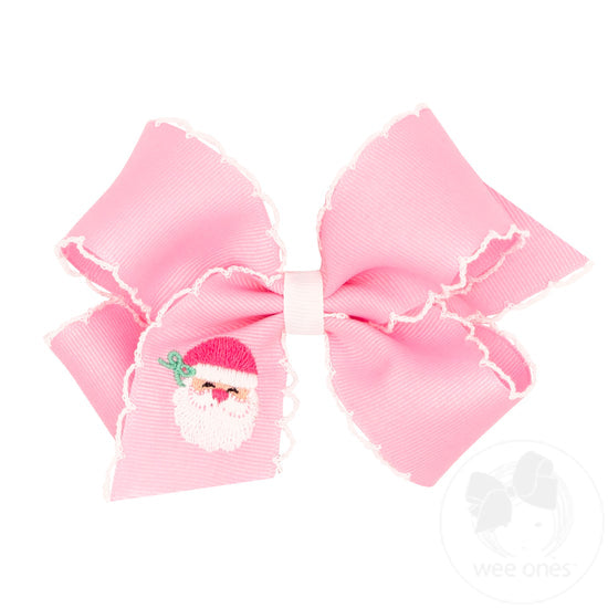 Wee Ones King Grosgrain Hair Bow with Moonstitch Edge and Christmas Embroidery