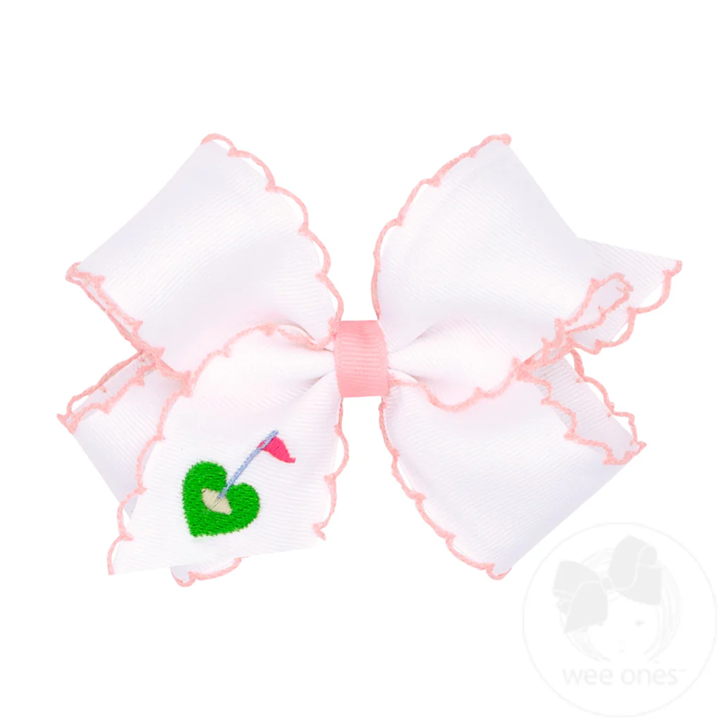 Wee Ones Medium Golf Green Embroidered Moonstitch Edge Hair Bow - Persnickety Shop