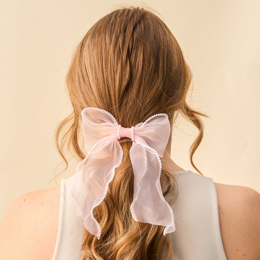 Blush Sheer Pearl Hair Bow - Persnickety Shop