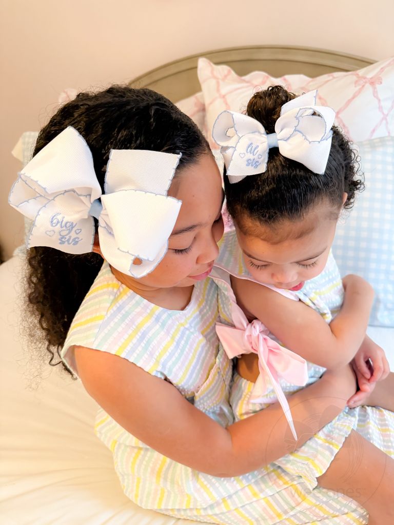 Wee Ones Embroidered Grosgrain Hair Bow - Persnickety Shop