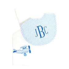 3 Marthas Drooler Bib & Burp Set: Small Blue Check