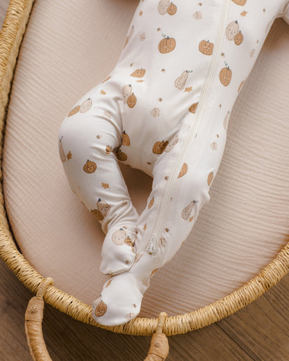 Quincy Mae BAMBOO ZIP FOOTIE HARVEST FRIENDS