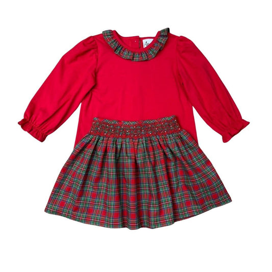 GIRLS RED PLAID SMOCKED SKIRT Set by Delaney - Persnickety Shop
