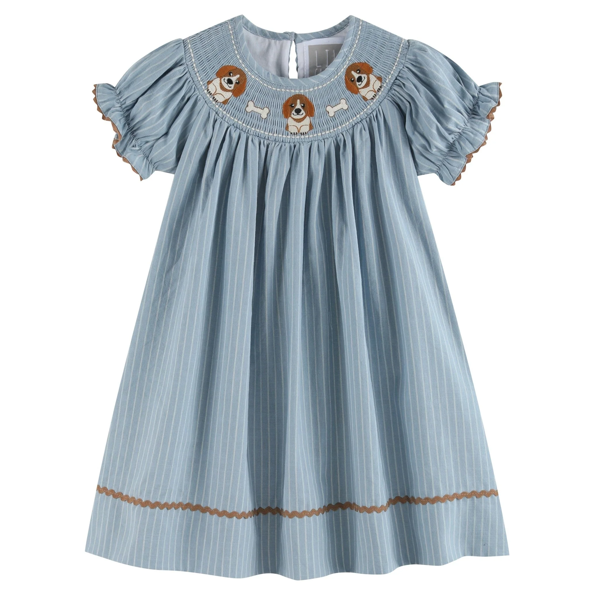 Light Blue Puppy Smocked Bishop Dress - Persnickety Shop