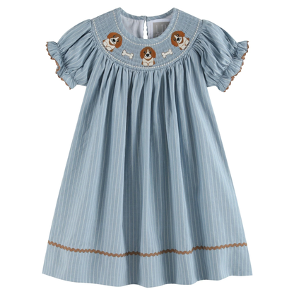Light Blue Puppy Smocked Bishop Dress - Persnickety Shop