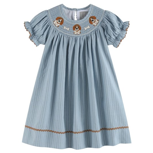 Light Blue Puppy Smocked Bishop Dress - Persnickety Shop