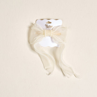 Cream Sheer Pearl Hair Bow - Persnickety Shop