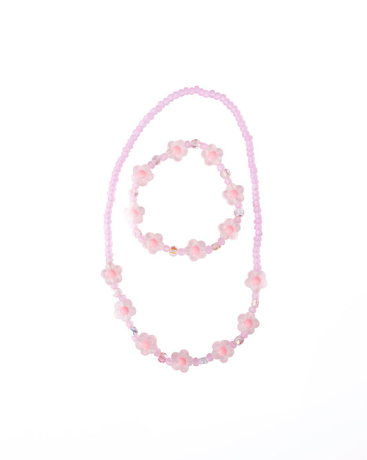 Pink Crystal Blooms Necklace & Bracelet Set - Persnickety Shop