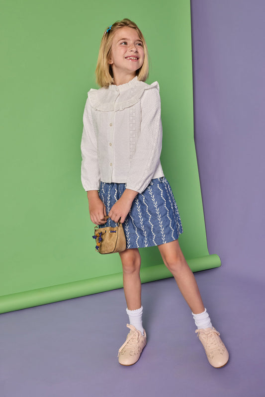 Bisby Portofino Skirt with Pockets - Chamonix Chambray Embroidery