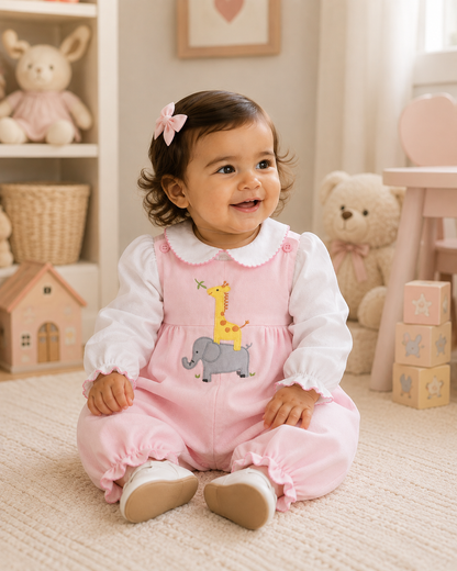 PETIT AMI STACKED ANIMAL APPLIQUE LONGALL IN PINK